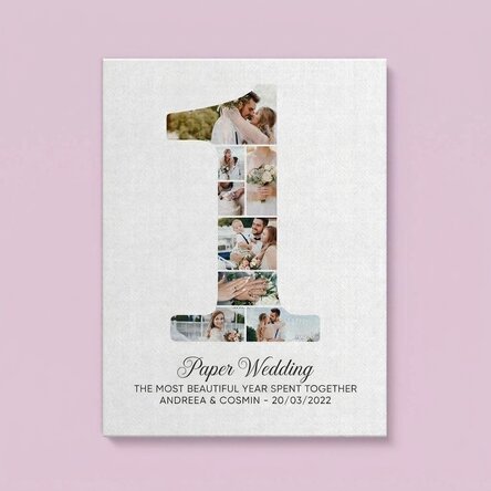 Personalised canvas painting with the number 1, photos and message - Relationship anniversary