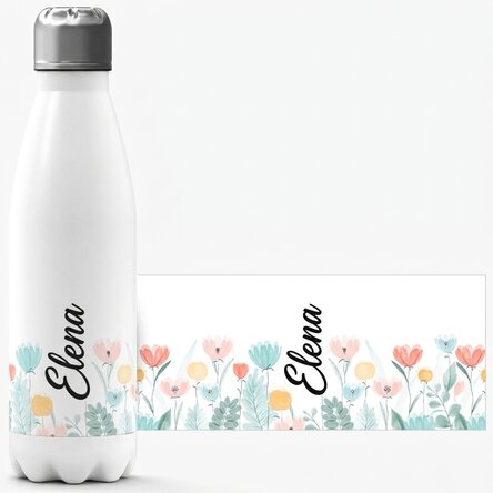 Termo con base blanca personalizado con nombre - Flores