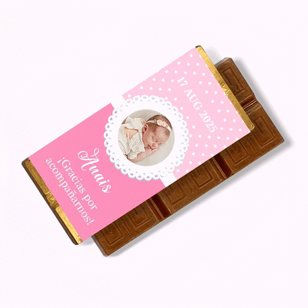 Mini tableta de chocolate personalizada con foto y texto - Recuerdo de bautizo
