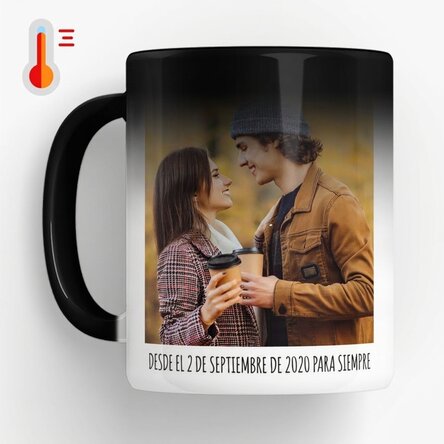 Taza termosensible personalizada con 2 fotos y texto