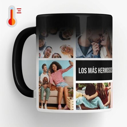 Taza termosensible personalizada con 8 fotos y texto: los recuerdos más bonitos