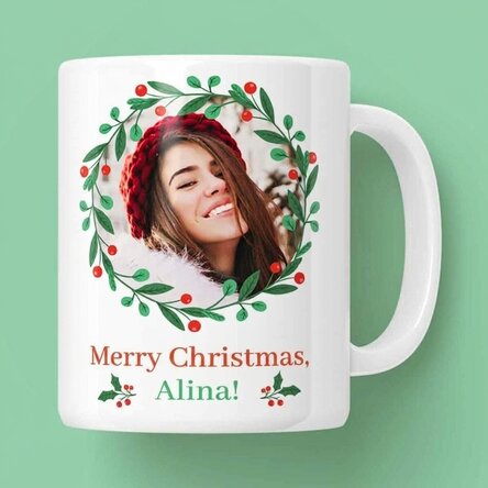 Taza personalizada con texto y foto: ¡Feliz Navidad!