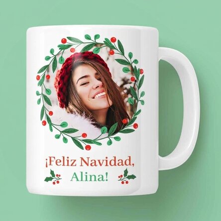 Taza personalizada con texto y foto: ¡Feliz Navidad!