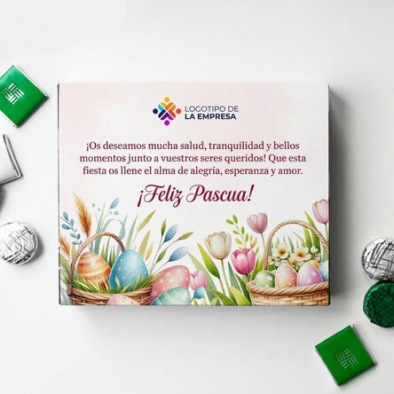 Caja de bombones personalizada con logotipo y mensaje - Pascua