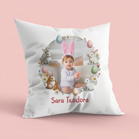 Personalised cushion with name and photo - Happy Easter!