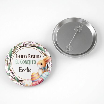 Chapa personalizada con mensaje de Pascua: «Happy bunny»