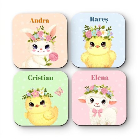 Lote de 4 posavasos personalizados con texto - Animalute