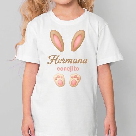 Camiseta de algodón para niños personalizada con texto - Orejitas de conejo
