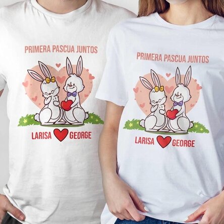 Camiseta de algodón personalizada con mensaje - Primera Pascua juntos