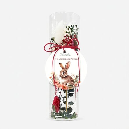Adorno de cristal con flores preservadas, personalizado con el mensaje: «¡Feliz Pascua!».