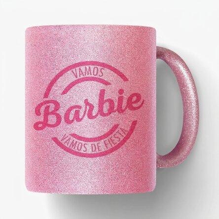 Taza con purpurina personalizada con nombre - Barbie