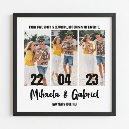 Personalised canvas with 3 photos and text - Our story