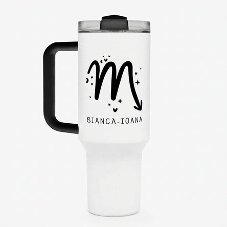 Taza termo con asa y pajita personalizada con texto - Signo del Escorpión