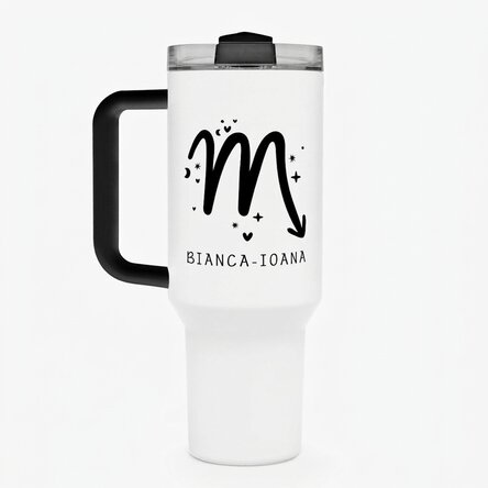 Taza termo con asa y pajita personalizada con texto - Signo del Escorpión