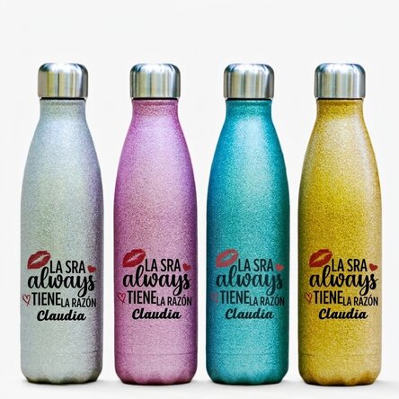 Termo con purpurina personalizado con nombre - Mrs. Always Right