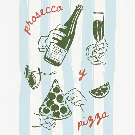 Cartel de Prosecco y pizza
