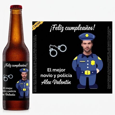 Cerveza personalizada con foto y mensaje - Policía