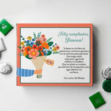 Caja de bombones personalizada con texto - Flores