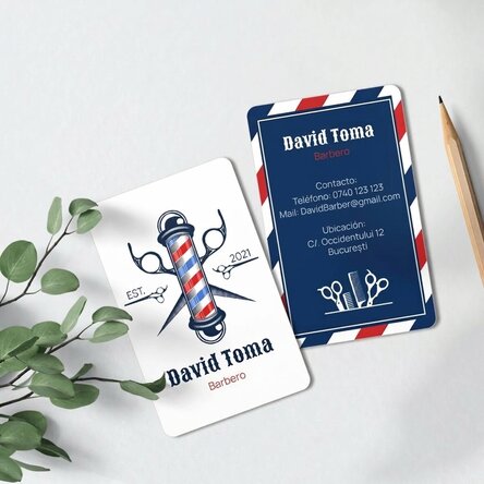 Tarjeta de visita de aluminio personalizada a doble cara con texto - Barber Shop
