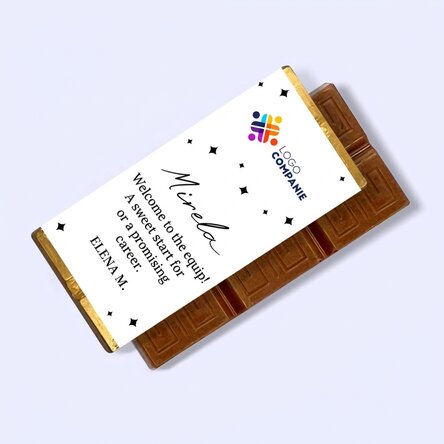 Mini chocolate bar personalised with message and logo - Welcome to the team