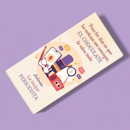 Chocolate personalizado con un mensaje para un periodista