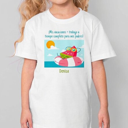 Camiseta de algodón para niños personalizada con mensaje - Vacaciones