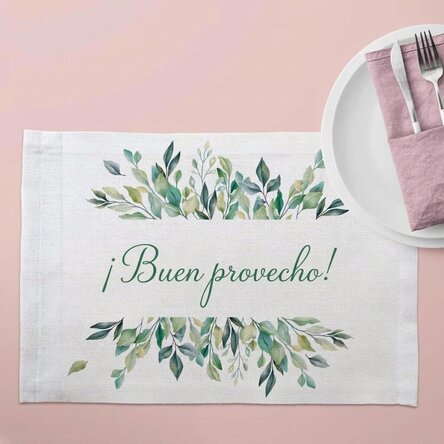 Portaplatos personalizado con texto: «¡Buen provecho!»