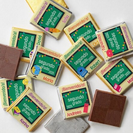 Lote de 10 minichocolates personalizados con el texto: «¡Bienvenido!»