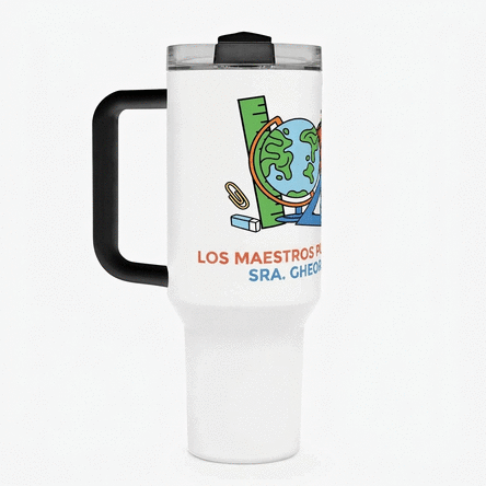 Taza termo con asa y pajita personalizada con mensaje - Profesores