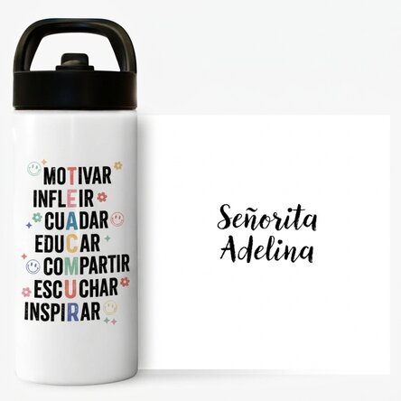 Término con asa y pajita personalizado con nombre - Teacher