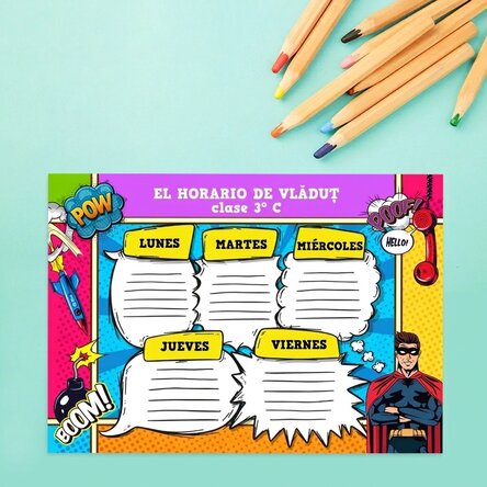 Horario personalizado con texto - Cómic