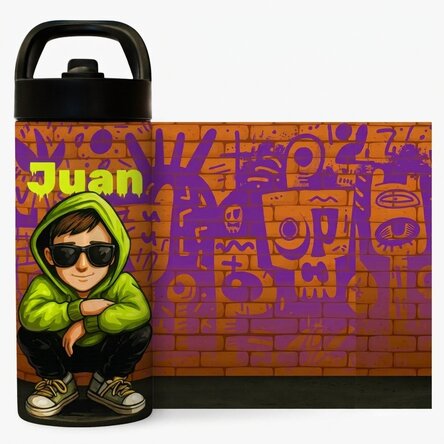 Término con asa y pajita personalizado con nombre - Graffiti