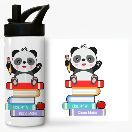 Término con asa y pajita personalizado con mensaje - Cute Panda