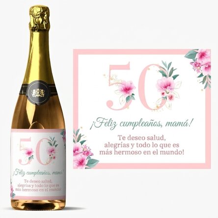 Vino espumoso personalizado con texto - Flowers