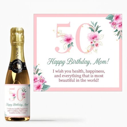 Mini botella de vino espumoso personalizada con texto - Flowers