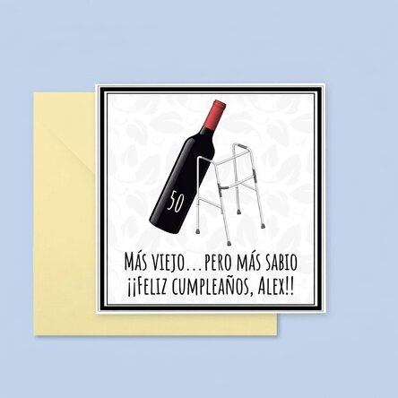 Tarjeta cuadrada personalizada con texto: «Older but wiser»