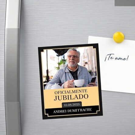 Imán de 10 x 12 cm personalizado con una foto y un mensaje - Jubilación