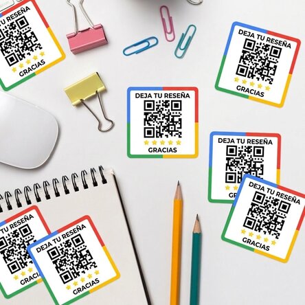 Lote de 12 pegatinas (etiquetas autoadhesivas) personalizadas con texto y código QR - Déjanos tu opi
