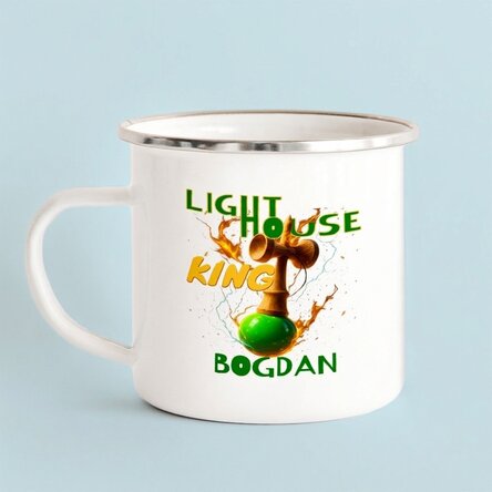 Taza metálica esmaltada con nombre para niños - Lighthouse King