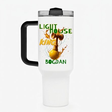 Taza termo con asa y pajita personalizada con nombre - Lighthouse King