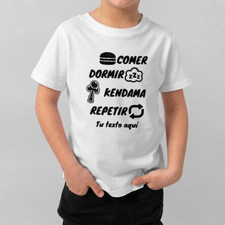 Camiseta de algodón para niños personalizada con el texto: «Eat, sleep, kendama, repeat»