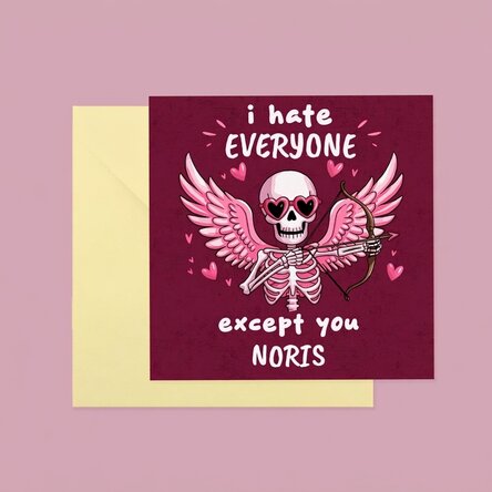 Tarjeta cuadrada personalizada con texto: «Odio a todo el mundo»