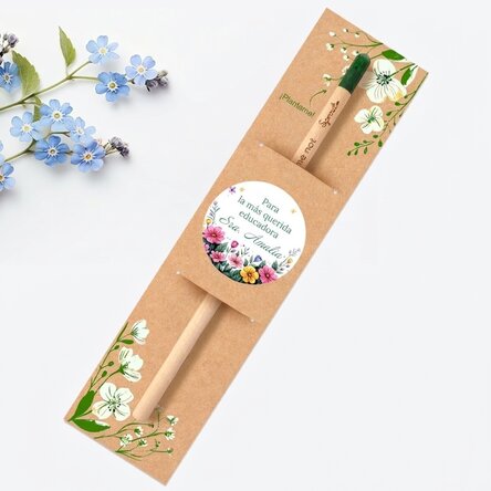 Lápiz plantable personalizado con mensaje - Diseño floral