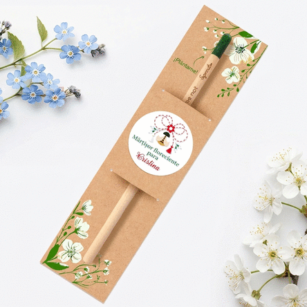 Lápiz plantable personalizado con un mensaje floreciente