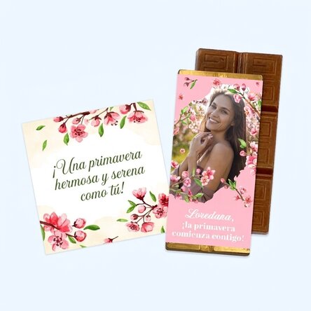 Set de regalo de primavera con imán y mini tableta de chocolate personalizada