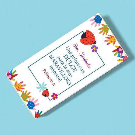 Chocolate personalizado con un mensaje para unas profesoras maravillosas