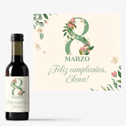 Mini botella de vino personalizada con un mensaje para el 8 de marzo