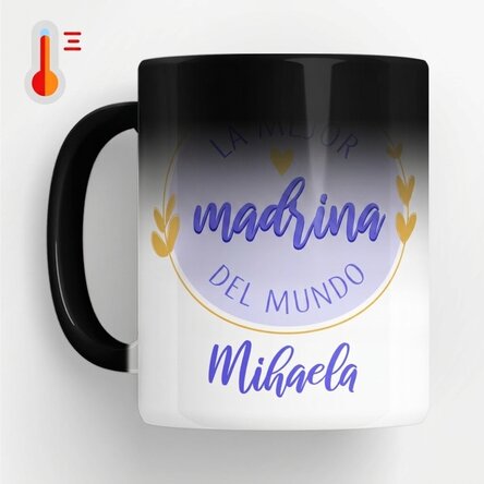 Taza termosensible personalizada con texto: «La mejor madrina»