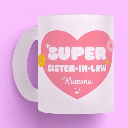 Taza de cristal mate personalizada con texto: «Super cuñada»