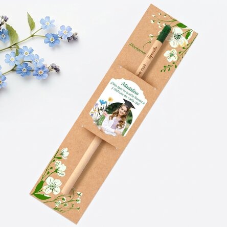 Lápiz plantable personalizado con foto y mensaje - Graduación
